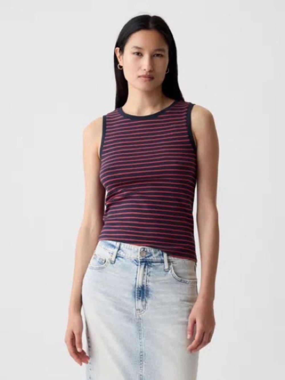 GAP Striped Ribbed Tank Top - Black & Burgundy